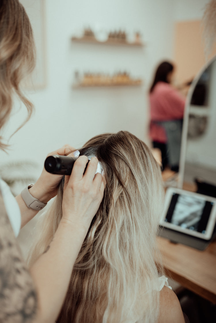 Scalp camera consultation at Ardor Organics Perth — expert scalp health and head spa treatments.